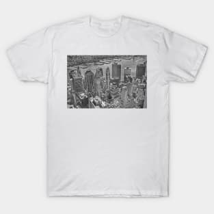 Tower One Overlooking Manhattan - 09/07/2001  - Black and White T-Shirt